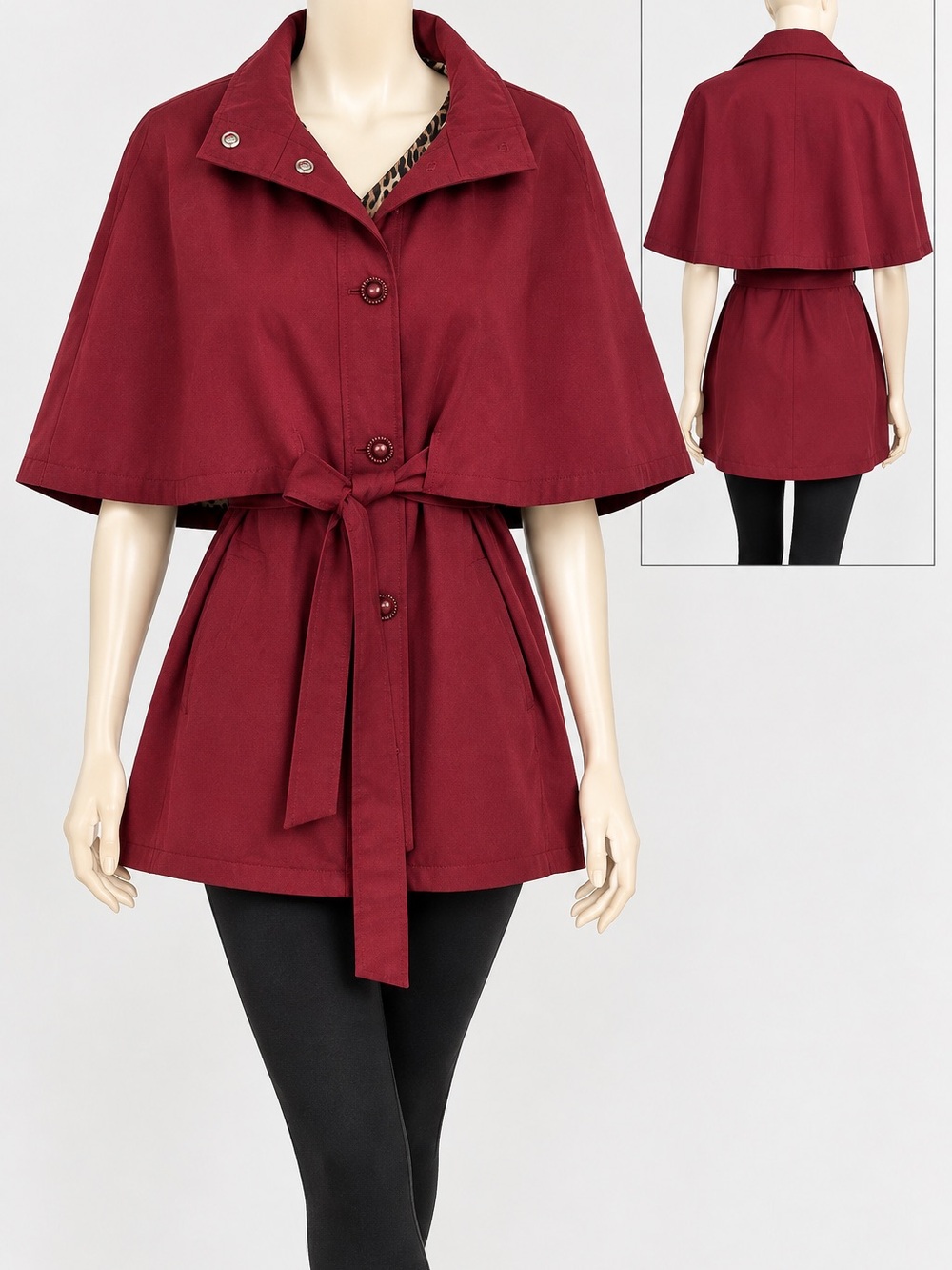 Betsey Johnson Burgundy Cape-Sleeve Belted Jacket